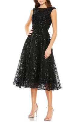 Mac Duggal Sequin Cap Sleeve Fit & Flare Cocktail Dress in Black