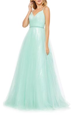 Mac Duggal Sequin Cutout A-Line Gown in Mint