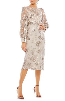 Mac Duggal Sequin Floral Long Sleeve Cocktail Dress in Mocha