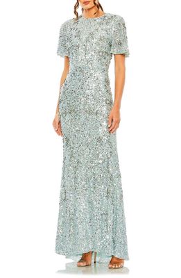 Mac Duggal Sequin Flutter Sleeve Gown in French Blue