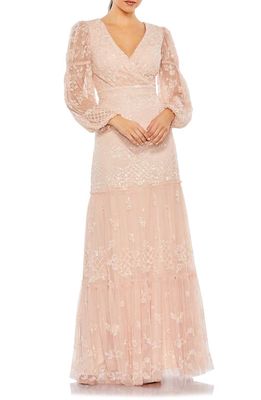 Mac Duggal Sequin Long Sleeve Gown in Blush