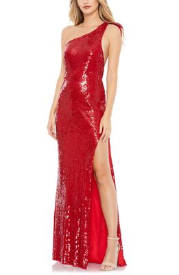 Mac Duggal Sequin One-Shoulder Gown in Red