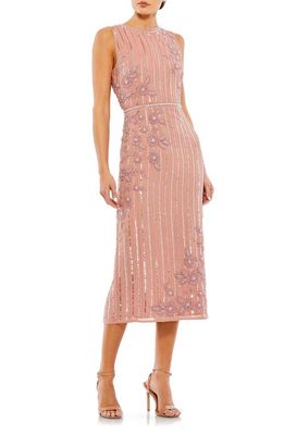 Mac Duggal Sequin Stripe & Floral Sheath Dress in Rose