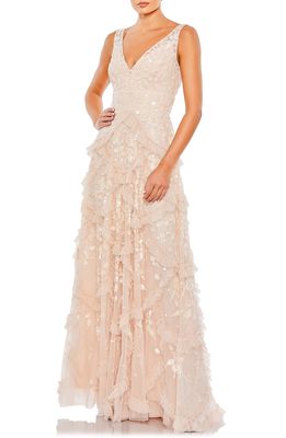 Mac Duggal Shimmer Floral Sequin Sleeveless Gown in Blush
