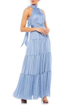 Mac Duggal Sleeveless Halter Evening Gown in Slate Blue