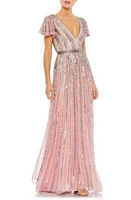 Mac Duggal Stripe Sequin Embellished Evening Gown in Rose