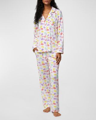 Macaroon-Print Stretch Cotton Pajama Set
