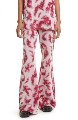 MACCAPANI Dondi Floral Print Flare Leg Pants in Red