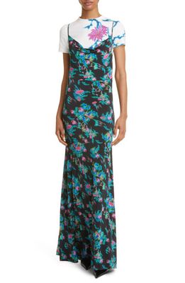 MACCAPANI Ita Holographic Floral Print Maxi Dress in Green