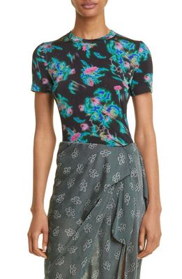 MACCAPANI Skimpy Floral Print Stretch Jersey T-Shirt in Green