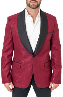 Maceoo Ceremonial Red Glitter Shawl Collar Dinner Jacket
