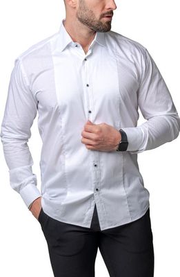 Maceoo Ceremony Dou Paneled Regular Fit Cotton Button-Up Shirt in White