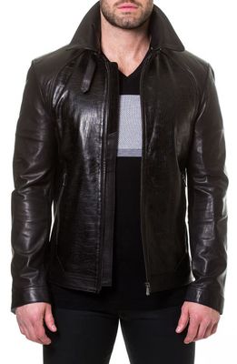 Maceoo Collared Leather Jacket in Black