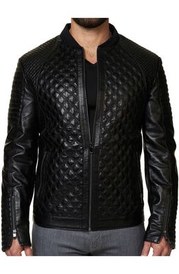 Maceoo Croc Embossed Lambskin Leather Moto Jacket in Black