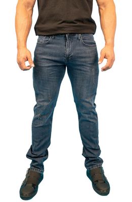 Maceoo Distressed Athletic Fit Stretch Jeans in Blue