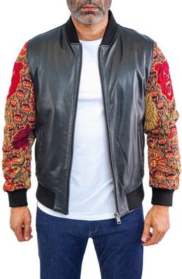 Maceoo Dragon Sleeve Leather Bomber Jacket in Black