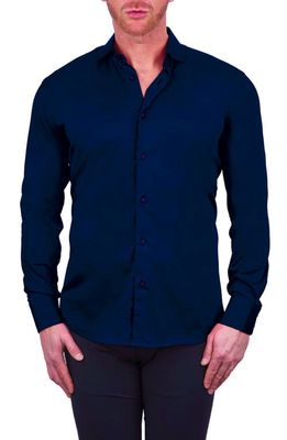 Maceoo Einstein Button-Up Stretch Cotton Shirt in Blue