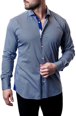 Maceoo Einstein Micro Cube Blue Contemporary Fit Button-Up Shirt