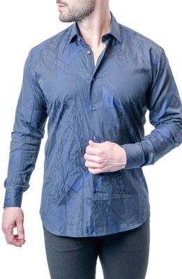 Maceoo Fibonacci Dark Blue Contemporary Fit Button-Up Shirt