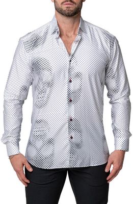 Maceoo Fibonacci Funky Skull Regular Fit Cotton Blend Button-Up Shirt in White