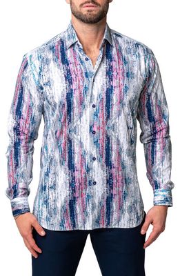 Maceoo Fibonacci Grittystripe Cotton Button-Up Shirt in Blue Multi