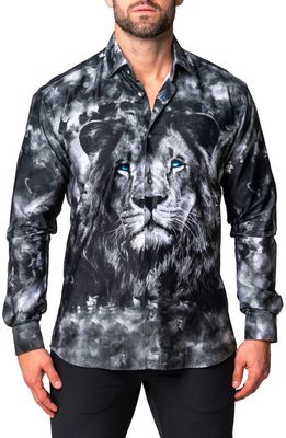 Maceoo Fibonacci Lionthoughts Cotton Button-Up Shirt in Black