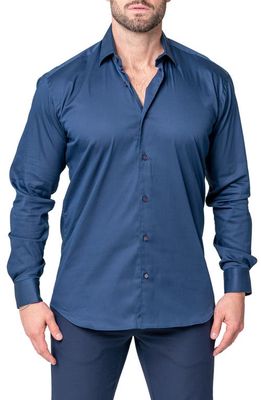 Maceoo Fibonacci Sleek Navy Contemporary Fit Button-Up Shirt in Blue