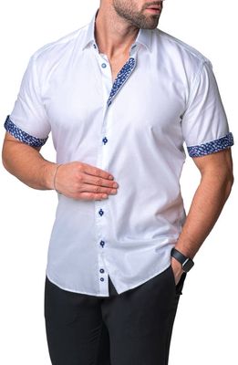 Maceoo Galileo Coup Short Sleeve Cotton Button-Up Shirt in White
