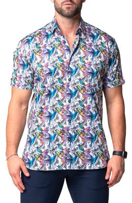 Maceoo Galileo Hum Multi Stretch Short Sleeve Button-Up Shirt in White/Multi