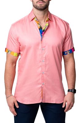 Maceoo Galileo Pazole Pink Short Sleeve Cotton Button-Up Shirt