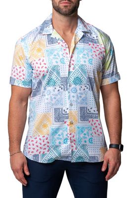 Maceoo Galileo Scarf White Short Sleeve Contemporary Fit Button-Up Shirt