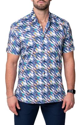 Maceoo Galileo Starz Regular Fit Short Sleeve Button-Up Shirt in Blue Multi