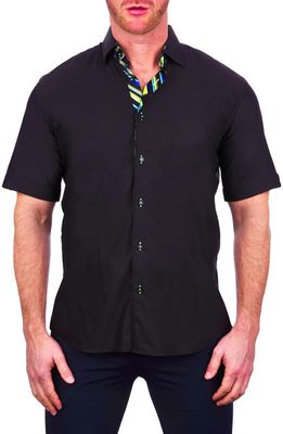 Maceoo Galileo Stretch Short Sleeve Button-Up Shirt in Black
