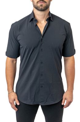 Maceoo Galileo Stretchcore Short Sleeve Performance Button-Up Shirt in Black