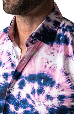 Maceoo Galileo Tie Dye Stars Short Sleeve Cotton Button-Up Shirt in Blue