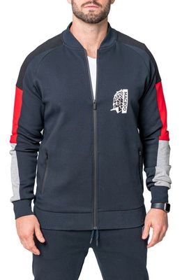 Maceoo Legendary Stretch Cotton Zip-Up Jacket in Blue