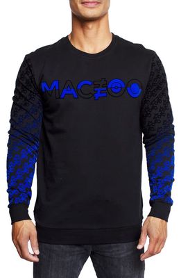 Maceoo Monogram Stretch Cotton Crewneck Sweatshirt in Black