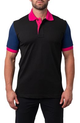 Maceoo Mozart Regular Fit Colorblock Egyptian Cotton Button-Up Polo in Black
