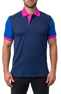 Maceoo Mozart Regular Fit Colorblock Egyptian Cotton Button-Up Polo in Blue
