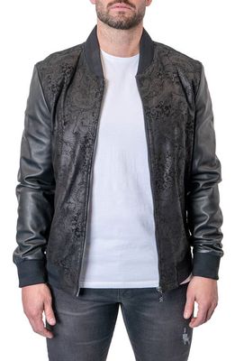 Maceoo Paisley Leather Jacket in Black