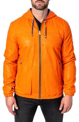 Maceoo Reversible Leather & Satin Hooded Jacket in Orange