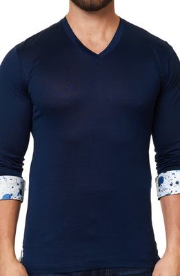 Maceoo V-Neck Cotton Pullover in Navy