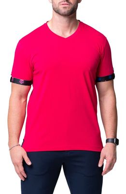 Maceoo Vivaldi Solid Skull Fuchsia Pink V-Neck Cotton T-Shirt