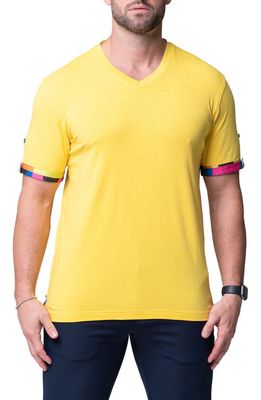 Maceoo Vivaldi Solid Splash Yellow V-Neck Cotton T-Shirt