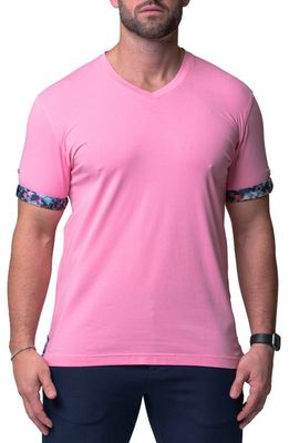 Maceoo Vivaldi Solid Trip Pink V-Neck T-Shirt