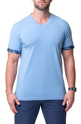 Maceoo Vivaldi Solid Waves Light Blue V-Neck Cotton T-Shirt