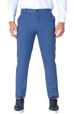Maceoo Windowpane Check Stretch Slim Fit Pants in Blue