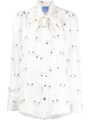 Macgraw cat-print silk-satin blouse - White