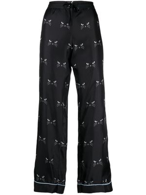 Macgraw cat-print silk-satin wide-leg trousers - Black