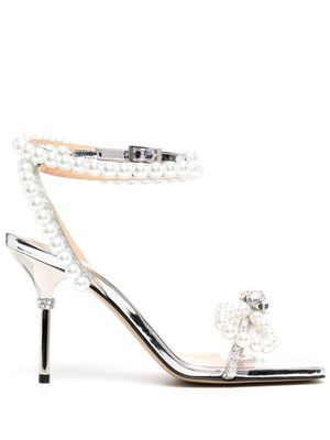 MACH & MACH 100mm pearl-embellished leather sandals - Silver
